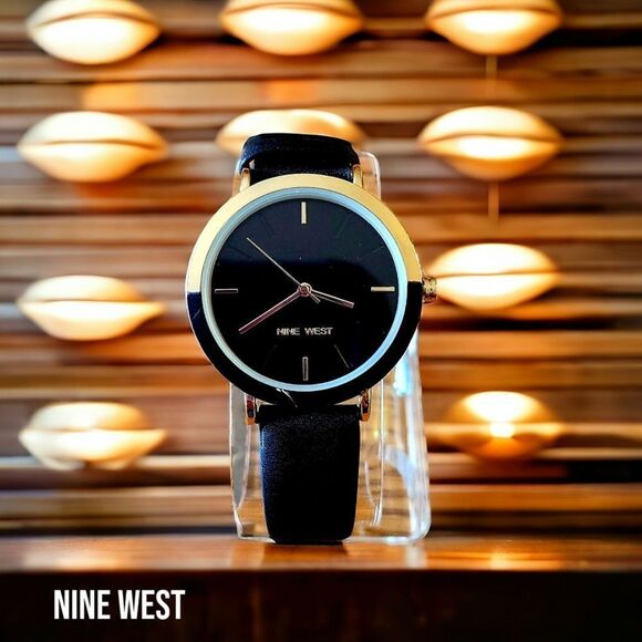 Nine West Accessories - NINE WEST Black and Gold Boyfriend Watch